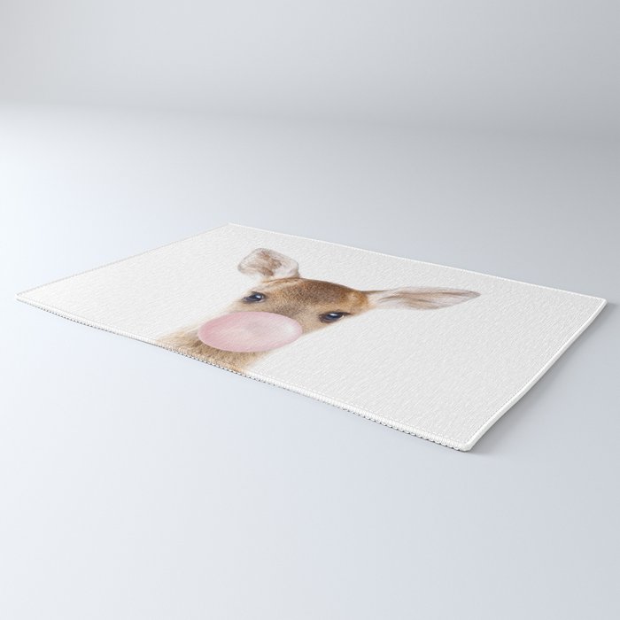 Baby Deer Blowing Bubble Gum, Pink Nursery, Baby Animals Art Print by Synplus Rug Gallery Image 3