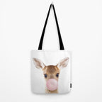 Baby Deer Blowing Bubble Gum, Pink Nursery, Baby Animals Art Print by Synplus Tote Bag Gallery Image 2
