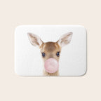 Baby Deer Blowing Bubble Gum, Pink Nursery, Baby Animals Art Print by Synplus Bath Mat Gallery Image 1