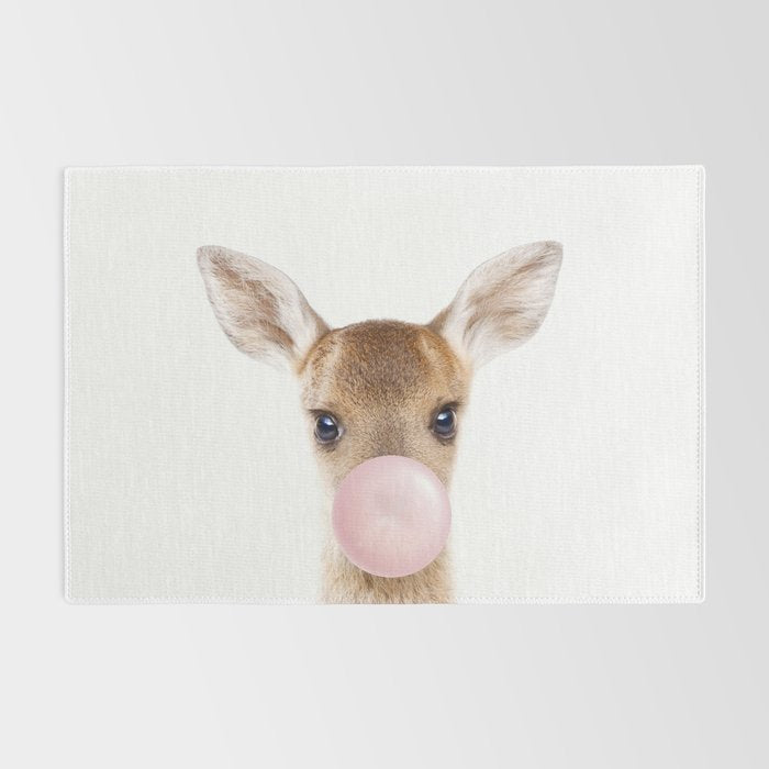 Baby Deer Blowing Bubble Gum, Pink Nursery, Baby Animals Art Print by Synplus Rug Gallery Image 2