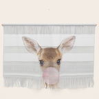 Baby Deer Blowing Bubble Gum, Pink Nursery, Baby Animals Art Print by Synplus Wall Hanging Gallery Image 1
