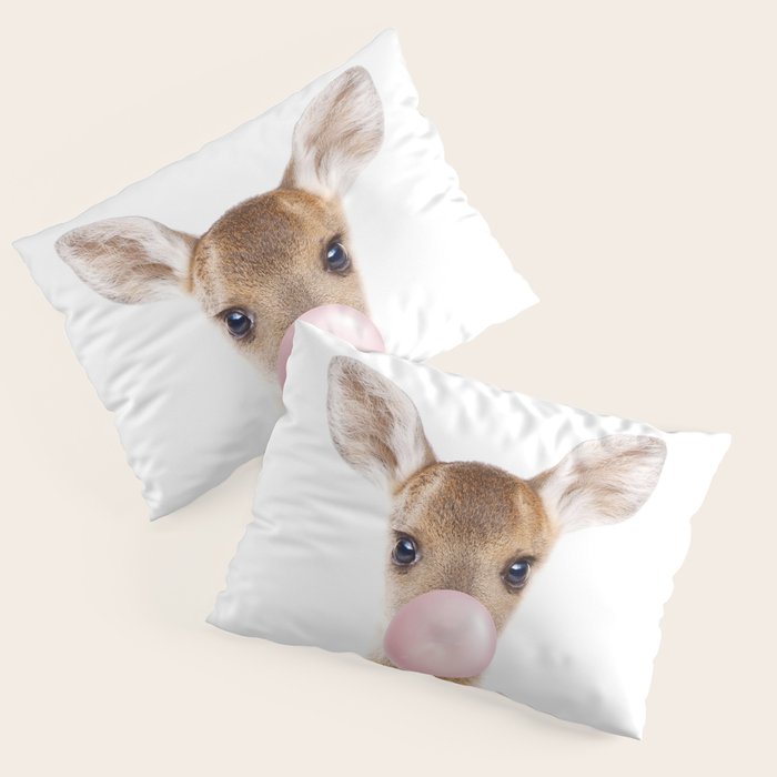 Baby Deer Blowing Bubble Gum, Pink Nursery, Baby Animals Art Print by Synplus Pillow Sham Gallery Image 3