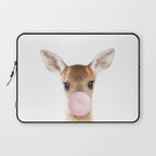 Baby Deer Blowing Bubble Gum, Pink Nursery, Baby Animals Art Print by Synplus Laptop Sleeve Gallery Image 1