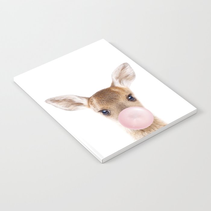 Baby Deer Blowing Bubble Gum, Pink Nursery, Baby Animals Art Print by Synplus Notebook Gallery Image 2