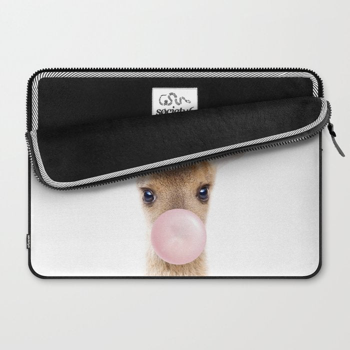 Baby Deer Blowing Bubble Gum, Pink Nursery, Baby Animals Art Print by Synplus Laptop Sleeve Gallery Image 2