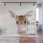 Baby Deer Blowing Bubble Gum, Pink Nursery, Baby Animals Art Print by Synplus Wall Mural Gallery Image 1