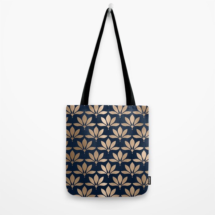 Gold and Navy Art Deco Leaf Design Tote Bag Gallery Image 2