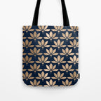 Gold and Navy Art Deco Leaf Design Tote Bag Gallery Image 1