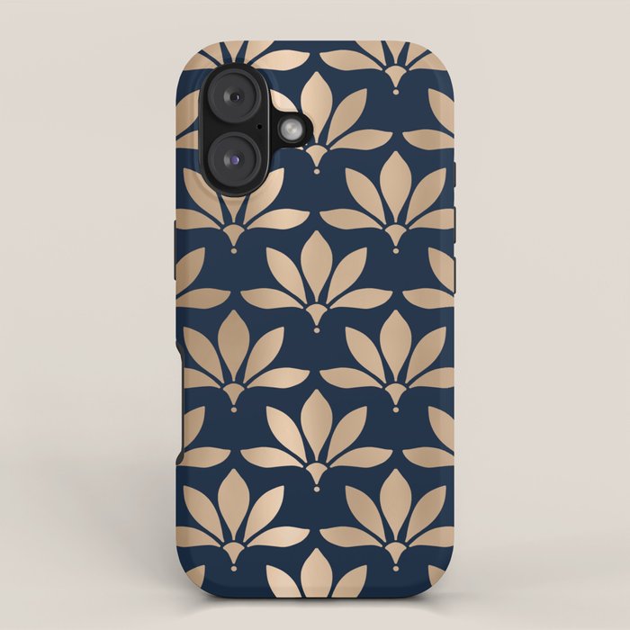 Gold and Navy Art Deco Leaf Design iPhone Case Gallery Image 1