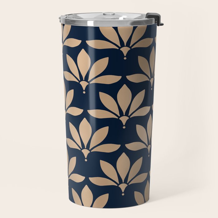 Gold and Navy Art Deco Leaf Design Travel Mug Gallery Image 2