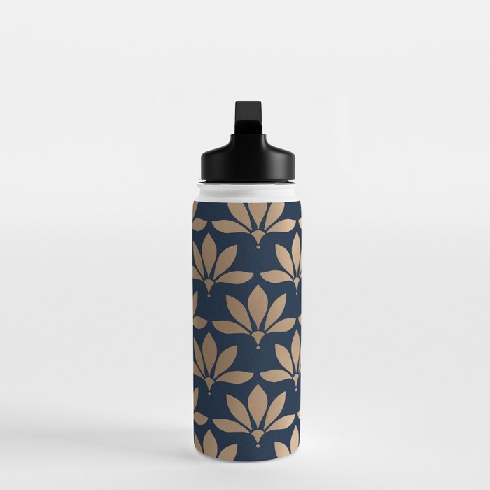 Gold and Navy Art Deco Leaf Design Water Bottle Gallery Image 3