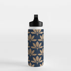 Gold and Navy Art Deco Leaf Design Water Bottle Gallery Image 3