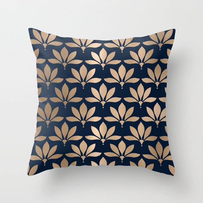 Gold and Navy Art Deco Leaf Design Throw Pillow Gallery Image 6