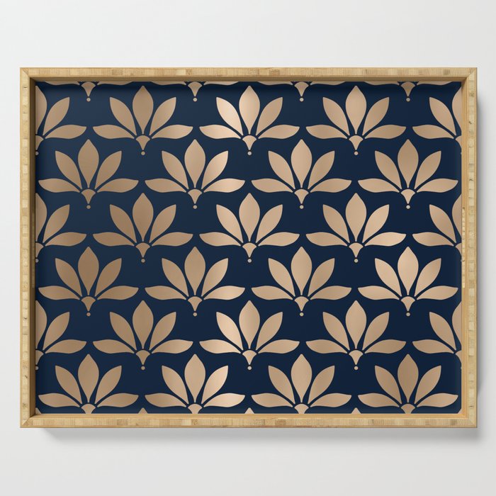 Gold and Navy Art Deco Leaf Design Serving Tray Gallery Image 1