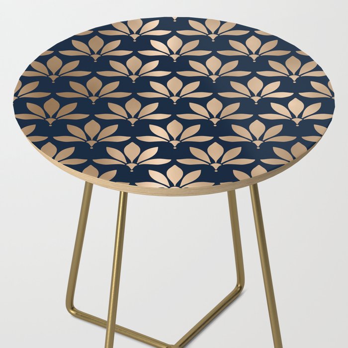 Gold and Navy Art Deco Leaf Design Side Table Gallery Image 2