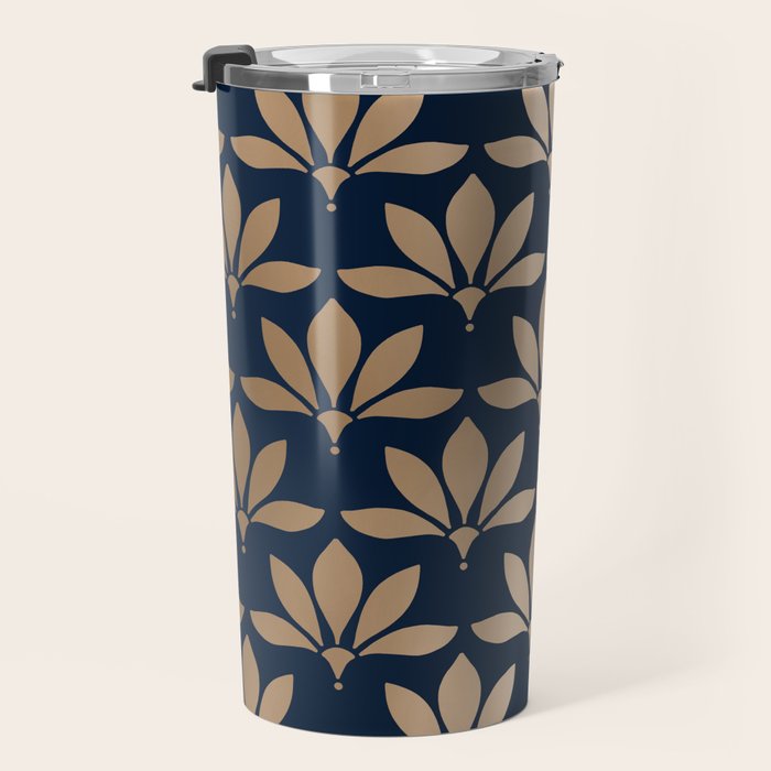 Gold and Navy Art Deco Leaf Design Travel Mug Gallery Image 3