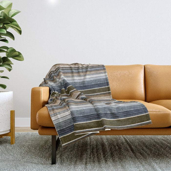 serape southwest stripe - cool natural tones Throw Blanket Gallery Image 1
