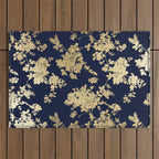 Elegant vintage navy blue faux gold flowers Outdoor Rug Gallery Image 1