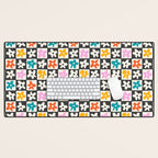 Trendy checkered flower art pattern Desk Mat Gallery Image 1