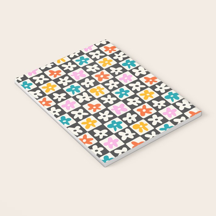 Trendy checkered flower art pattern Notebook Gallery Image 3