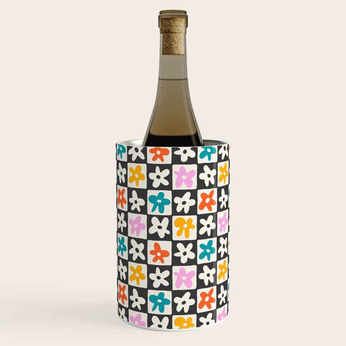 Trendy checkered flower art pattern Wine Chiller Gallery Image 1