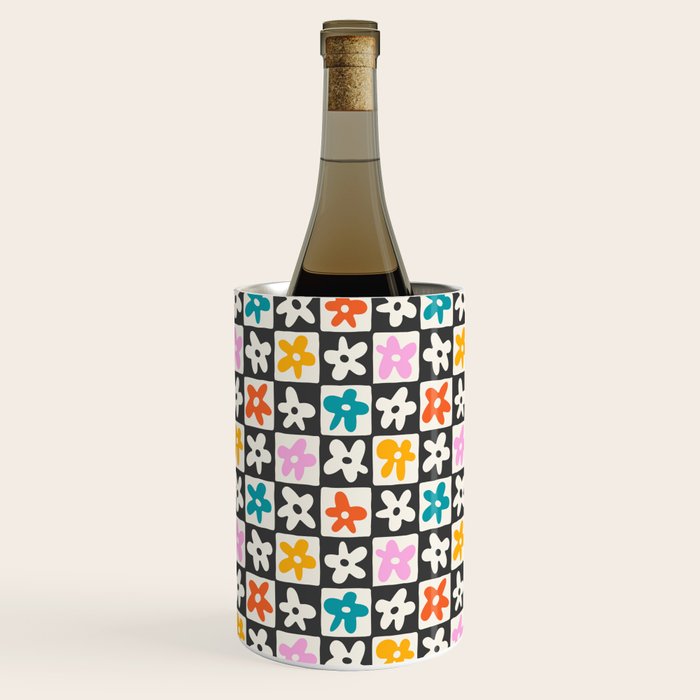 Trendy checkered flower art pattern Wine Chiller Gallery Image 3