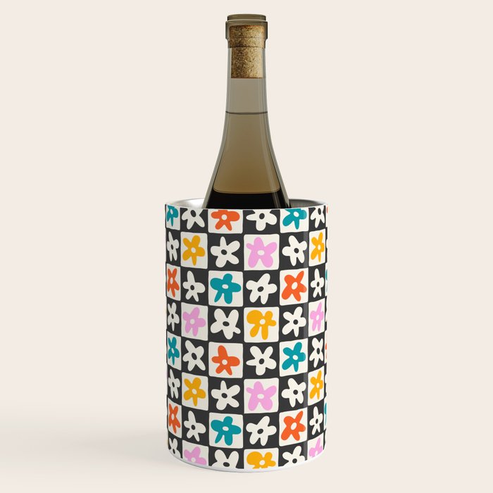 Trendy checkered flower art pattern Wine Chiller Gallery Image 2