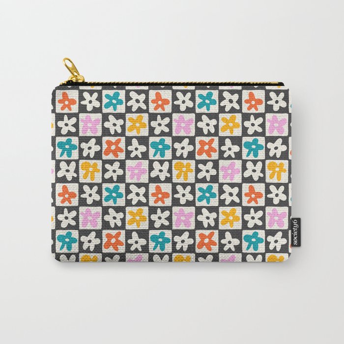 Trendy checkered flower art pattern Carry All Pouch Gallery Image 1