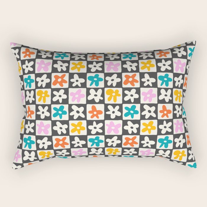 Trendy checkered flower art pattern Rectangular Pillow Gallery Image 2