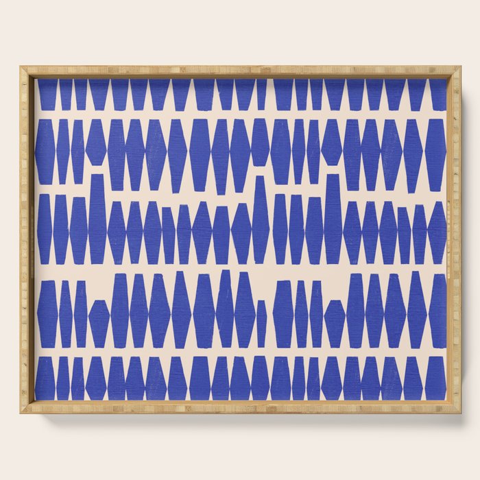 Handrawn Geometric Blue Pattern Serving Tray Gallery Image 1
