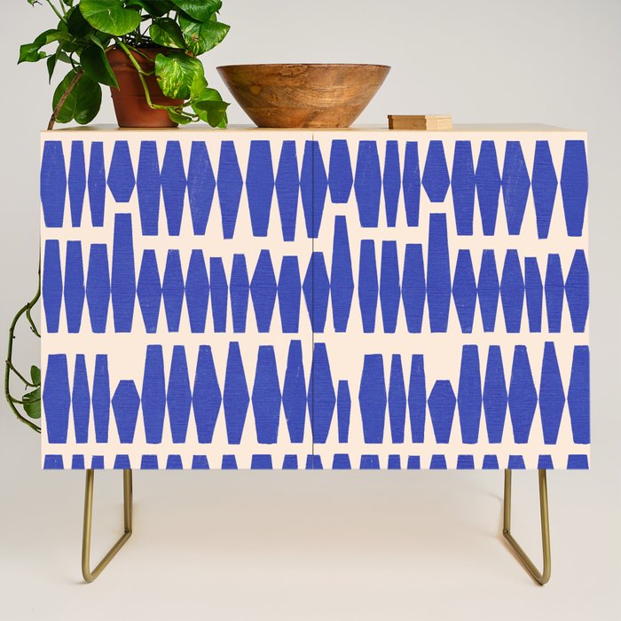 Handrawn Geometric Blue Pattern Credenza Gallery Image 1