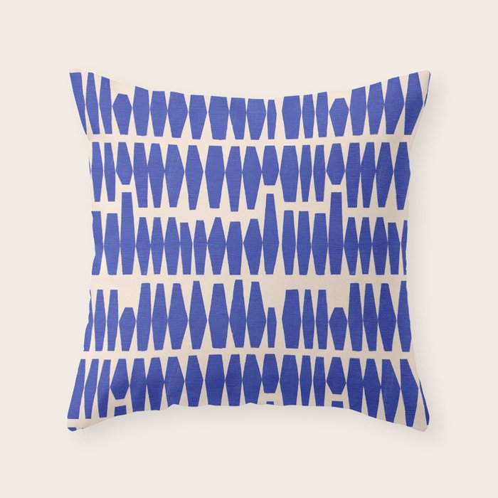 Handrawn Geometric Blue Pattern Throw Pillow Gallery Image 6
