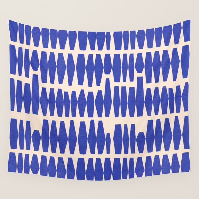 Handrawn Geometric Blue Pattern Wall Tapestry Gallery Image 4