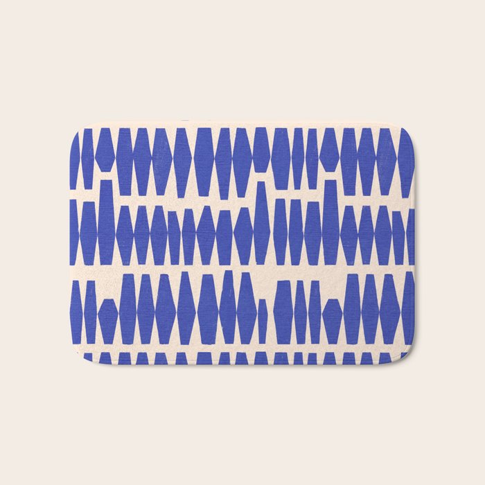 Handrawn Geometric Blue Pattern Bath Mat Gallery Image 1