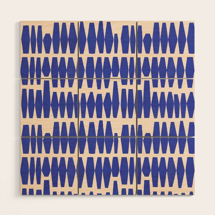 Handrawn Geometric Blue Pattern Wood Wall Art Gallery Image 1