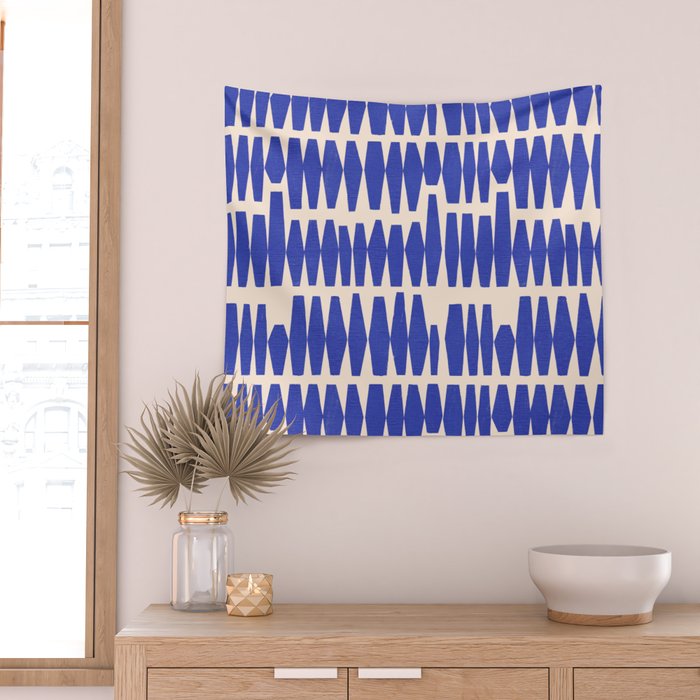 Handrawn Geometric Blue Pattern Wall Tapestry Gallery Image 2