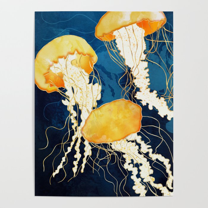 Yellow Metallic Jellyfish Poster Gallery Image 4