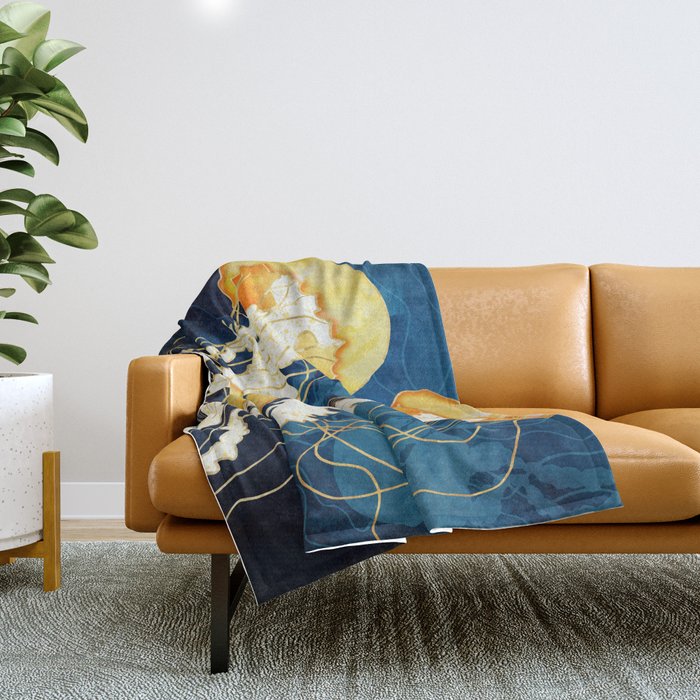 Yellow Metallic Jellyfish Throw Blanket Gallery Image 1