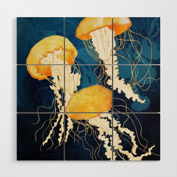 Yellow Metallic Jellyfish Wood Wall Art Gallery Image 1