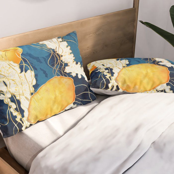 Yellow Metallic Jellyfish Pillow Sham Gallery Image 2