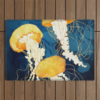 Yellow Metallic Jellyfish Outdoor Rug Gallery Image 1