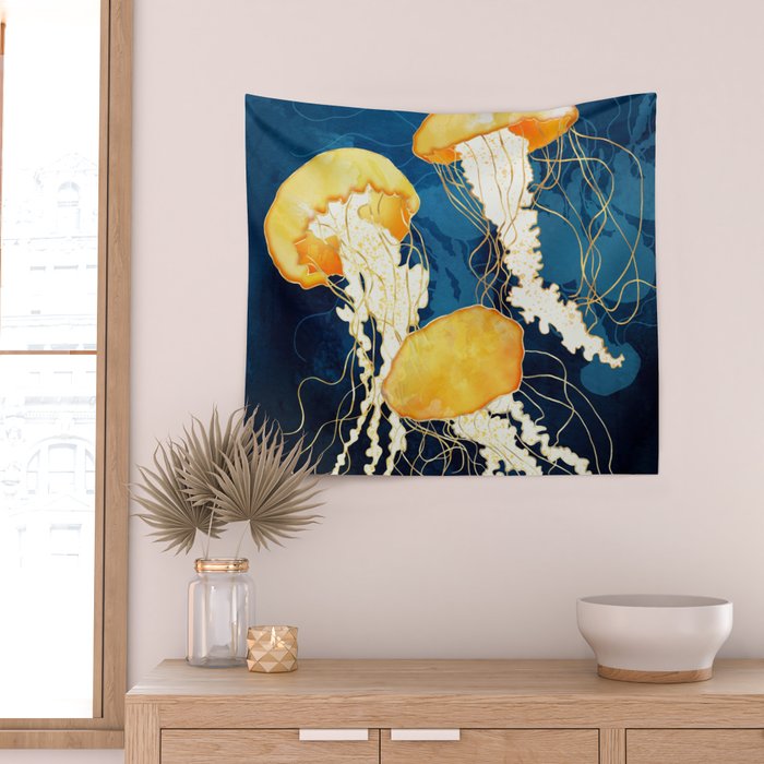 Yellow Metallic Jellyfish Wall Tapestry Gallery Image 2