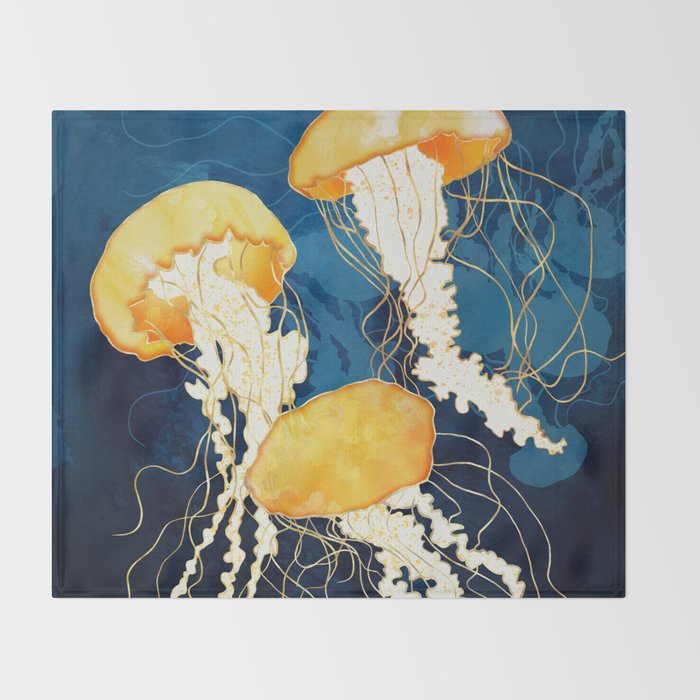 Yellow Metallic Jellyfish Throw Blanket Gallery Image 2