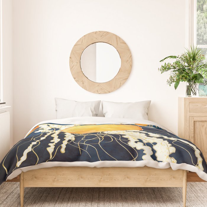Yellow Metallic Jellyfish Duvet Cover Gallery Image 3