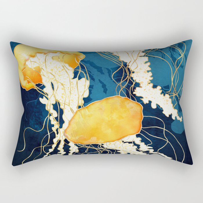 Yellow Metallic Jellyfish Rectangular Pillow Gallery Image 2
