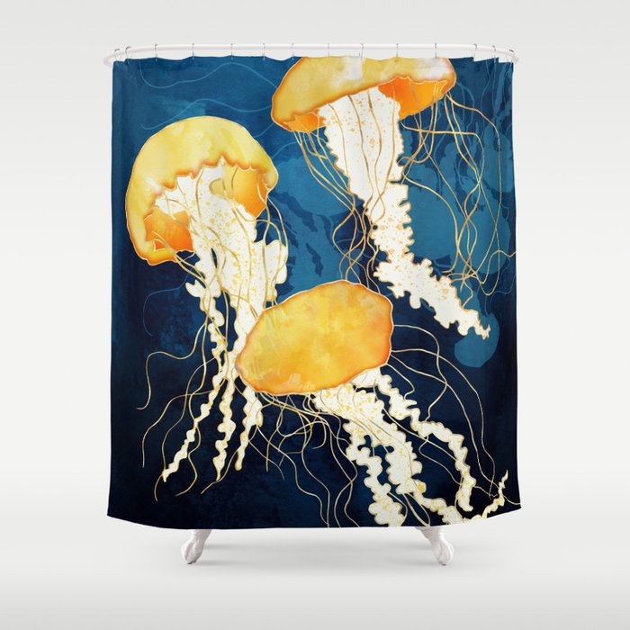 Yellow Metallic Jellyfish Shower Curtain Gallery Image 1