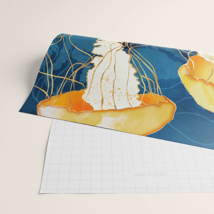 Yellow Metallic Jellyfish Wrapping Paper Gallery Image 2