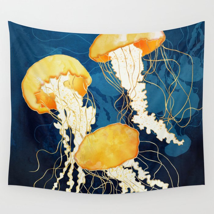 Yellow Metallic Jellyfish Wall Tapestry Gallery Image 1