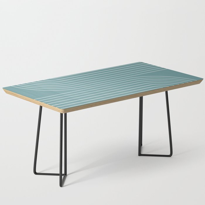 Minimal Line Curvature LXXXVI Beachy Teal Mid Century Modern Arch Abstract Coffee Table Gallery Image 1