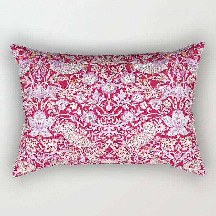 William Morris Strawberry Thief Hot Fuschia Pink Rectangular Pillow Gallery Image 1
